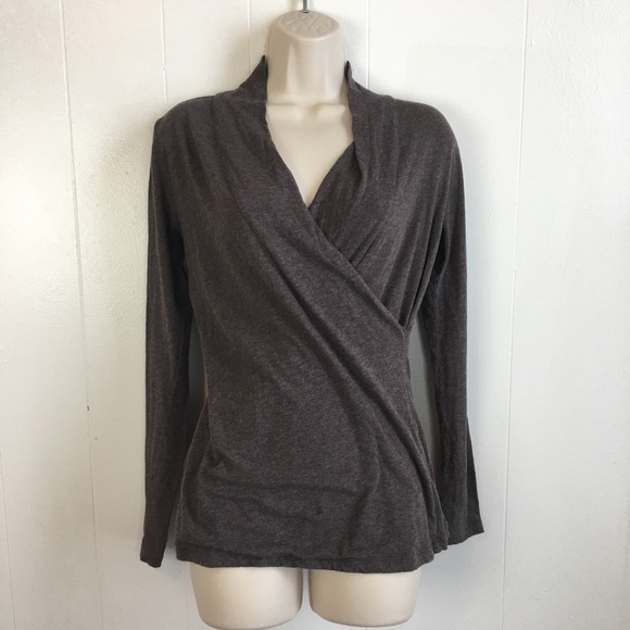 CAbi Tops - Brown Cabi Faux Wrap Shirt Sz. S